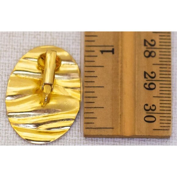 Vintage Zebra-patterned Gold Tone Oval Clip On Earrings - K1 - Picture 3 of 3